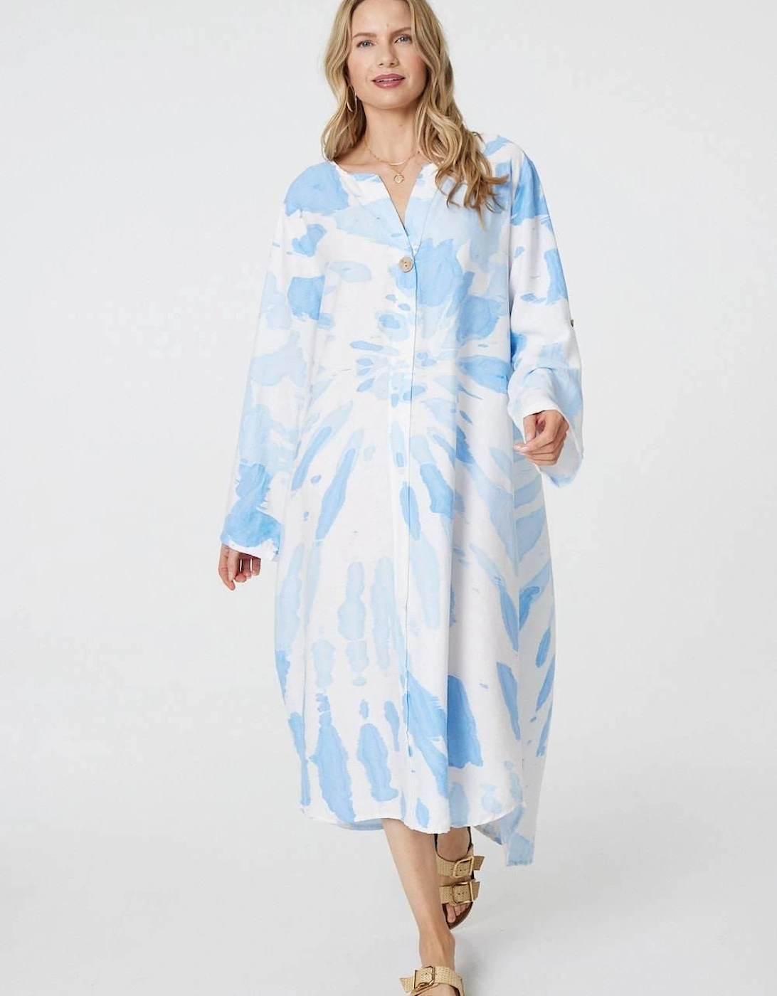 Tie Dye Long Sleeve Midi Tunic Dress, 2 of 1