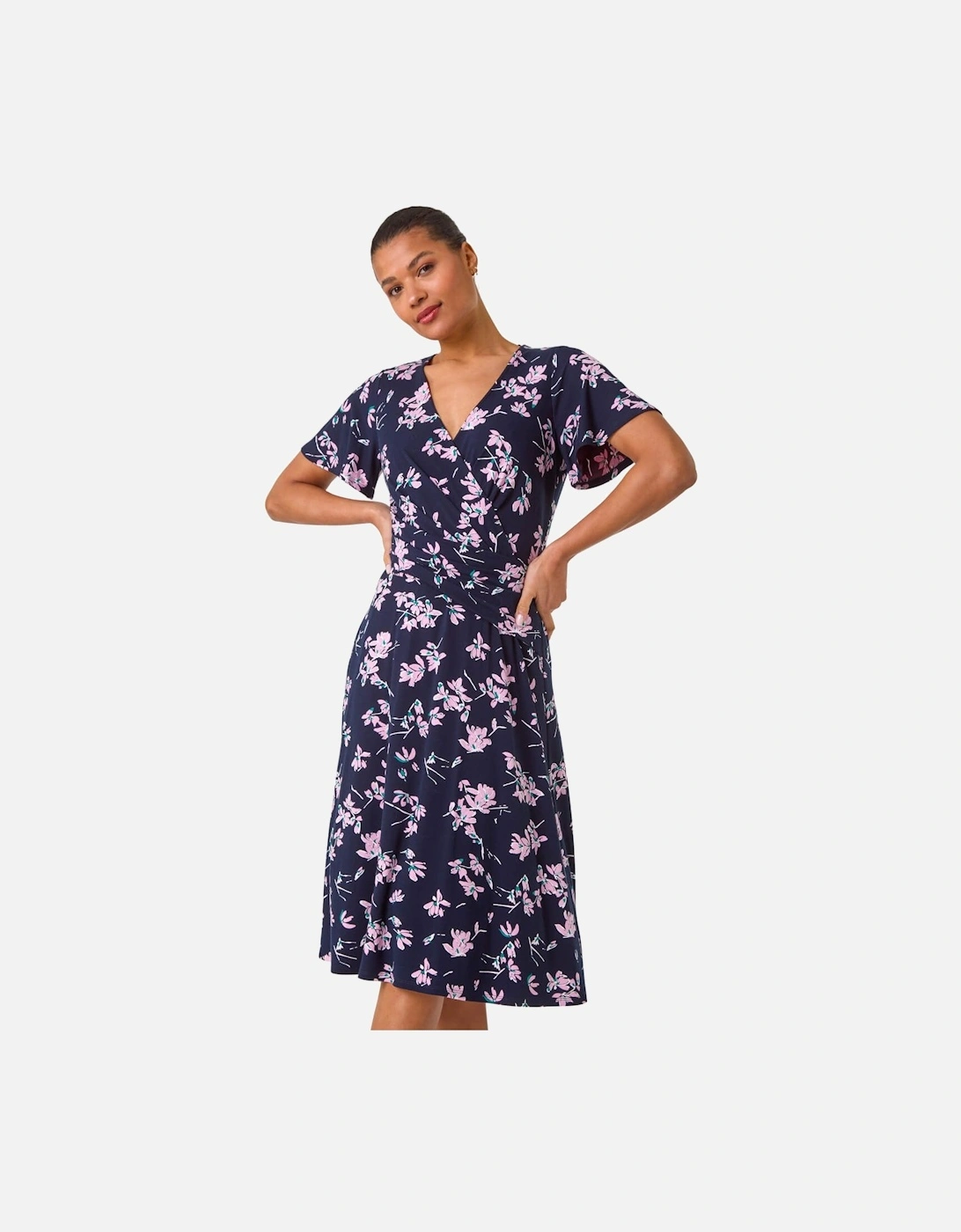 Floral Print Wrap Over Midi Dress, 2 of 1