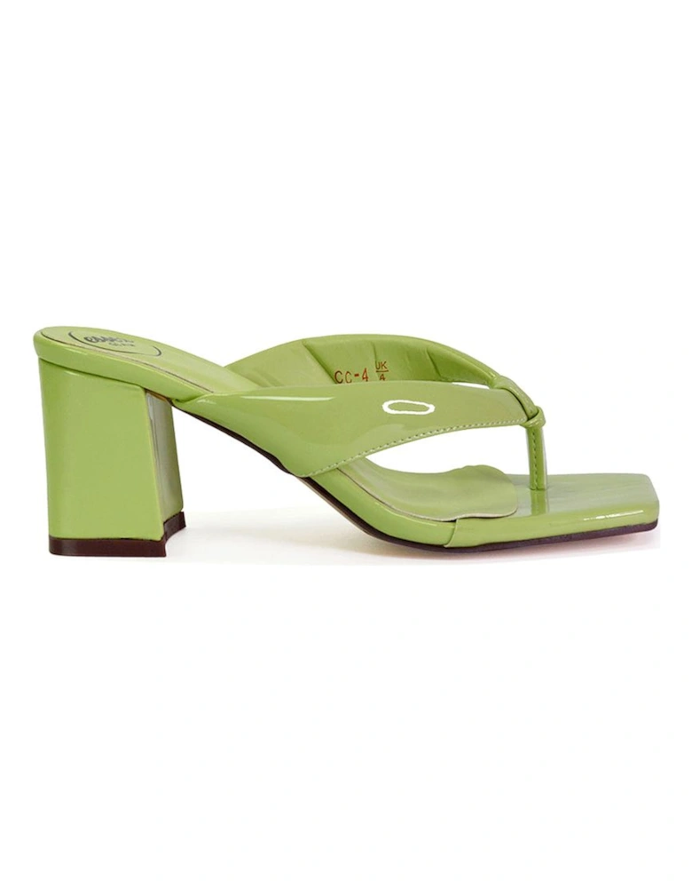 'Lylia' Square Toe Toe Post Block Heel Sandal Mules