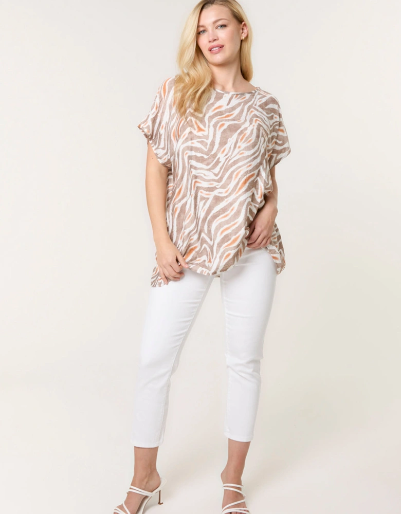 Taupe Animal Printed Diamante Detailed Top