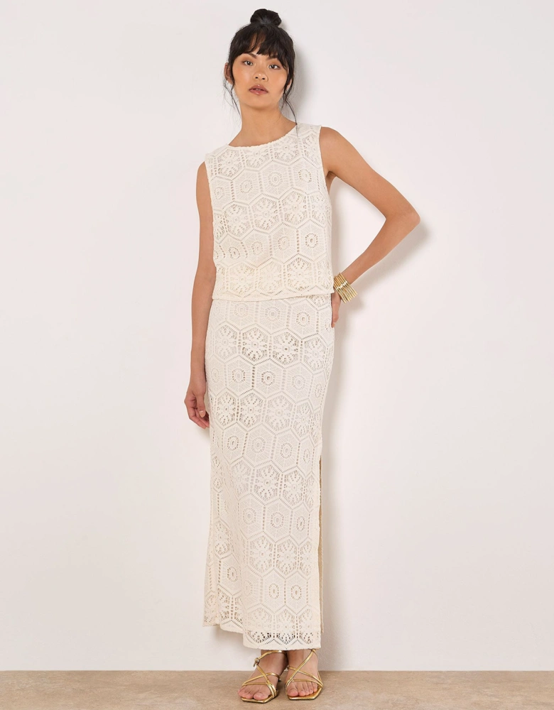 Crochet Lace Side Split Maxi Skirt