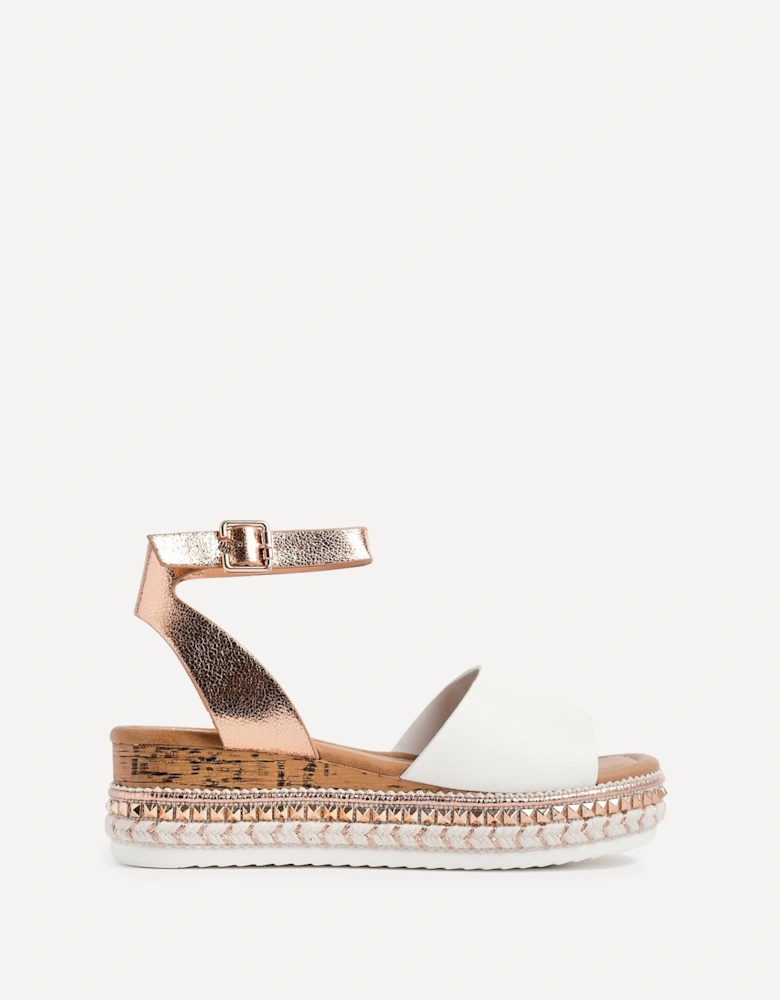 Venice Rose Gold & White Faux Leather Embellished Flatform Sandals