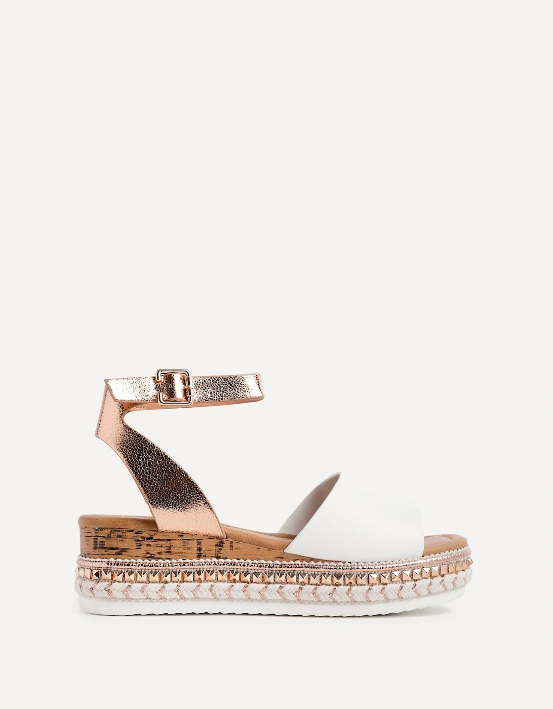 Venice Rose Gold & White Faux Leather Embellished Flatform Sandals, 2 of 1