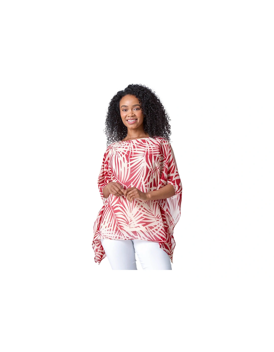 Petite Leaf Print Overlay Top, 2 of 1