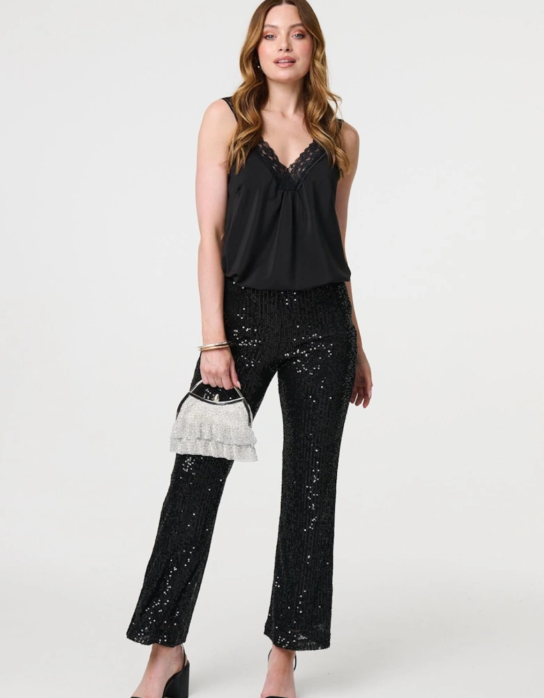High Waist Flared Sequin Trousers