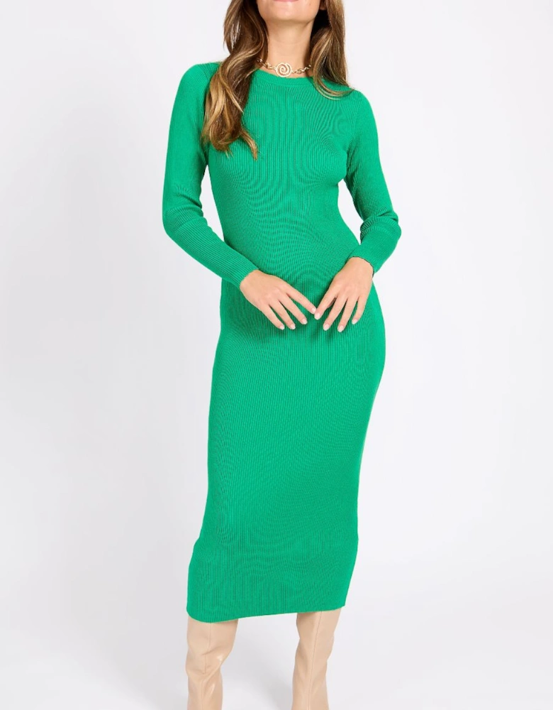 Green Ribbed Midaxi Dress