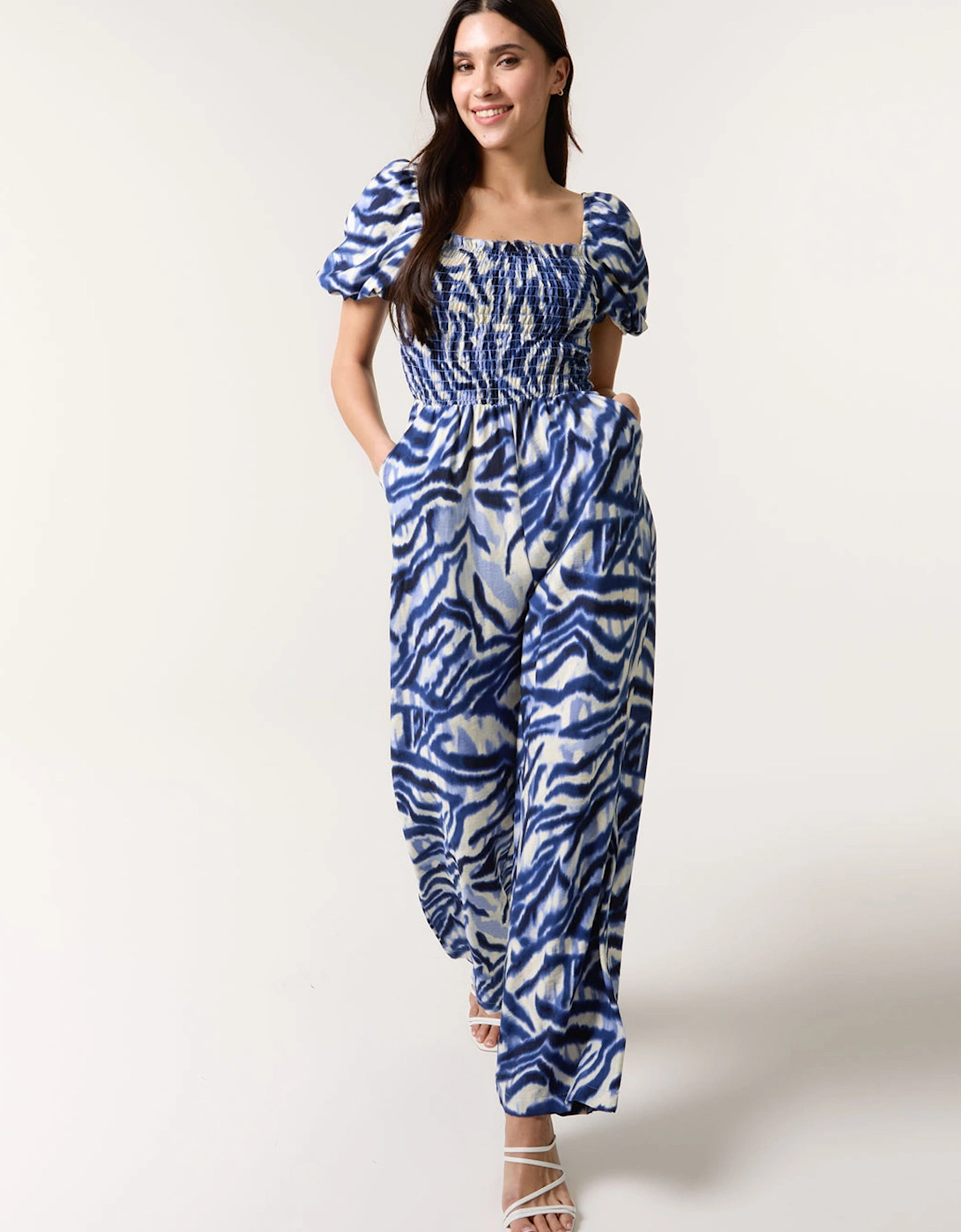 Blue Printed Puff Sleeve Jumpsuit, 2 of 1