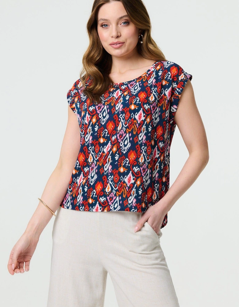 Printed Relaxed Cap Sleeve Shell Top