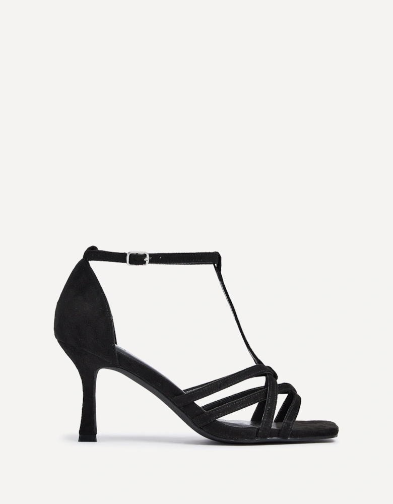 Lilah Black Faux Suede T-Bar High Heel