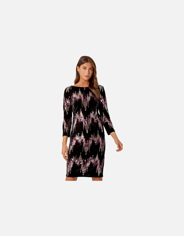 Sequin Velvet Shift Stretch Dress