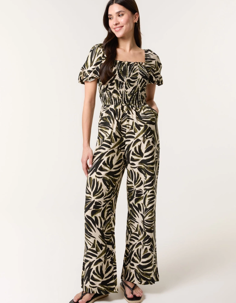 Khaki Palm Print Jumpsuit