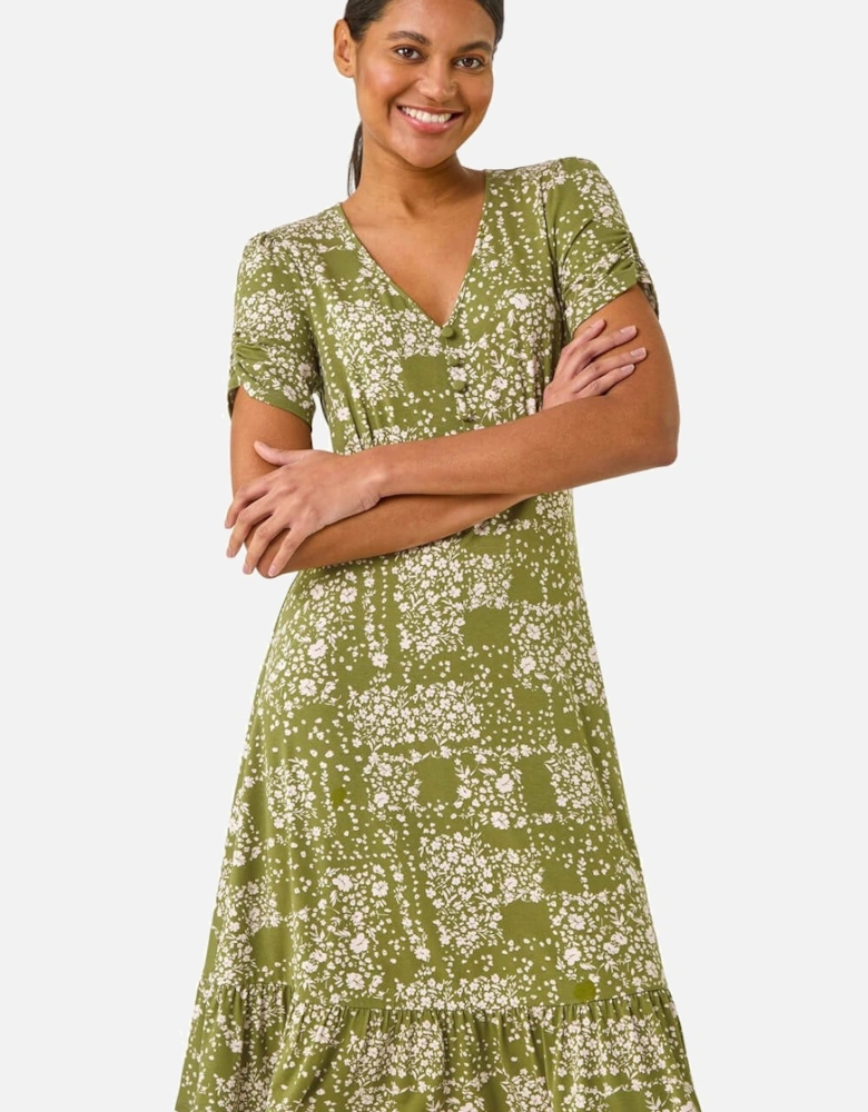 Floral Print V-Neck Button Dress