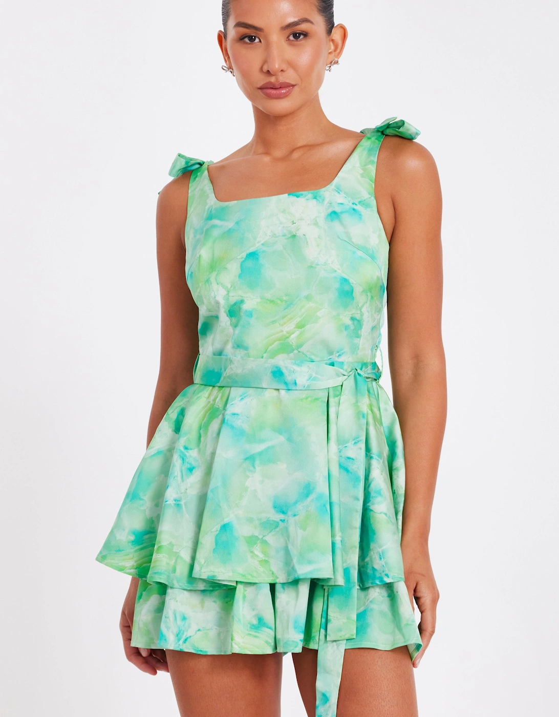 Green Tie Dye Bow Strap Playsuit, 2 of 1
