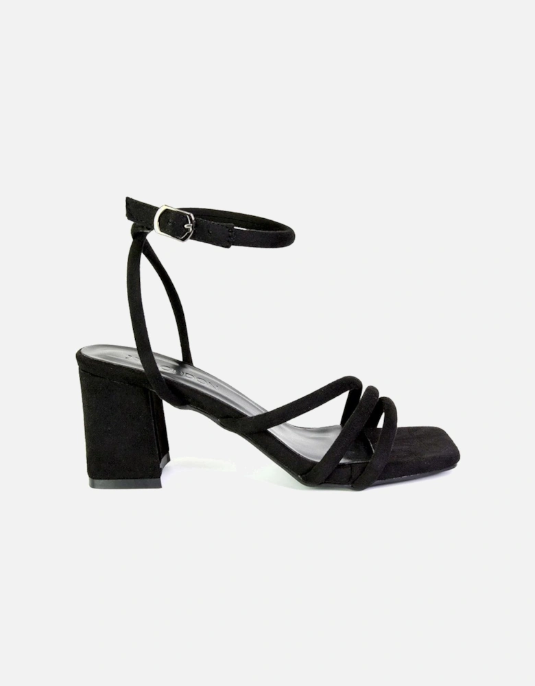'Trixie' Square Toe Buckle Up Ankle Strappy Mid Block Heel Sandals