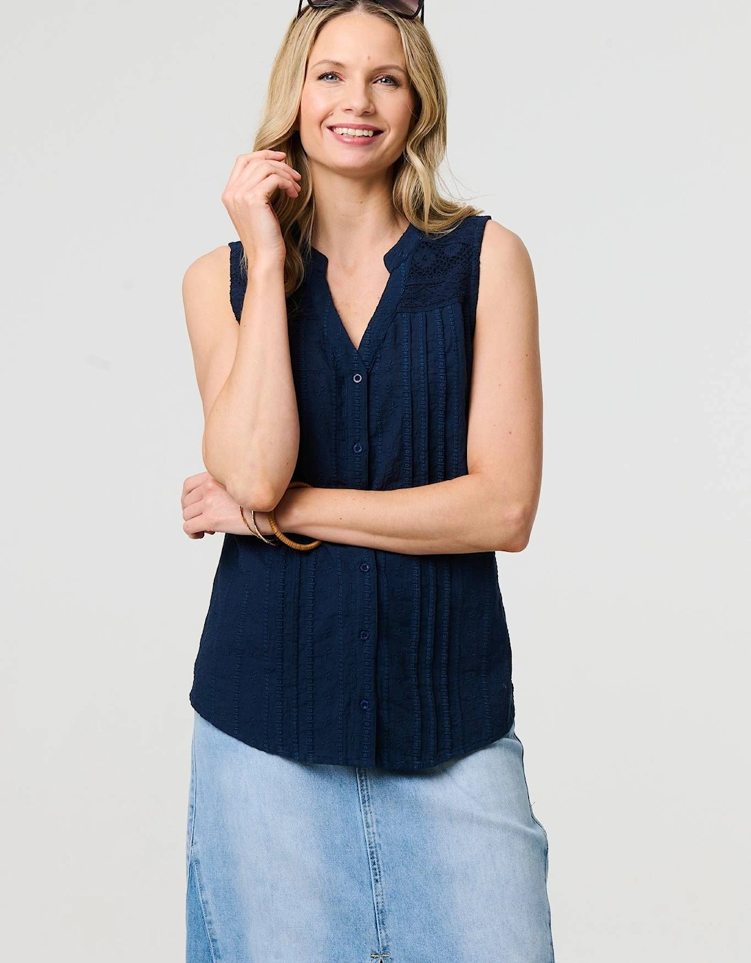 Lace Trim Sleeveless V-Neck Blouse, 2 of 1