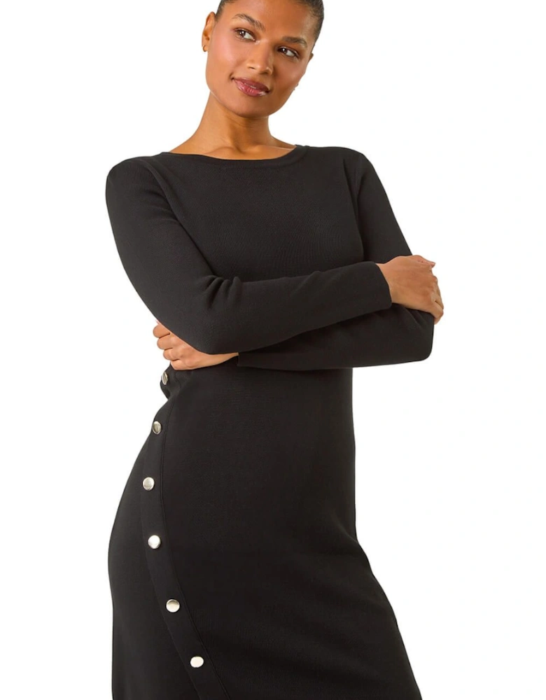 Side Button Detail Knitted Dress