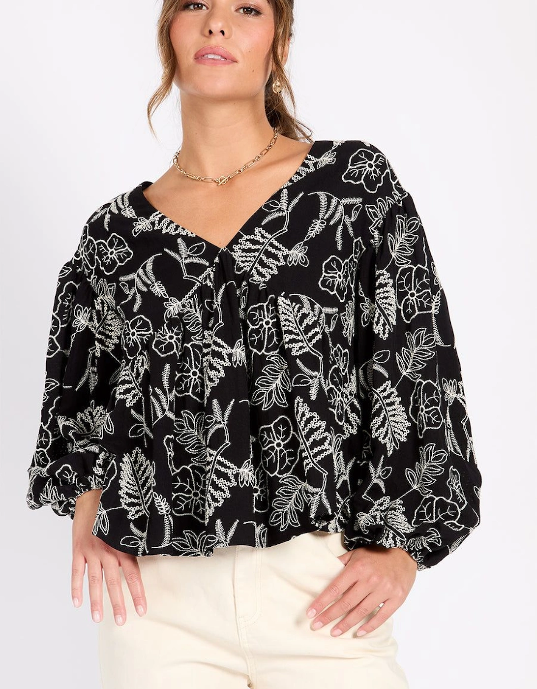 Black Embroidered Cotton Blouse, 2 of 1