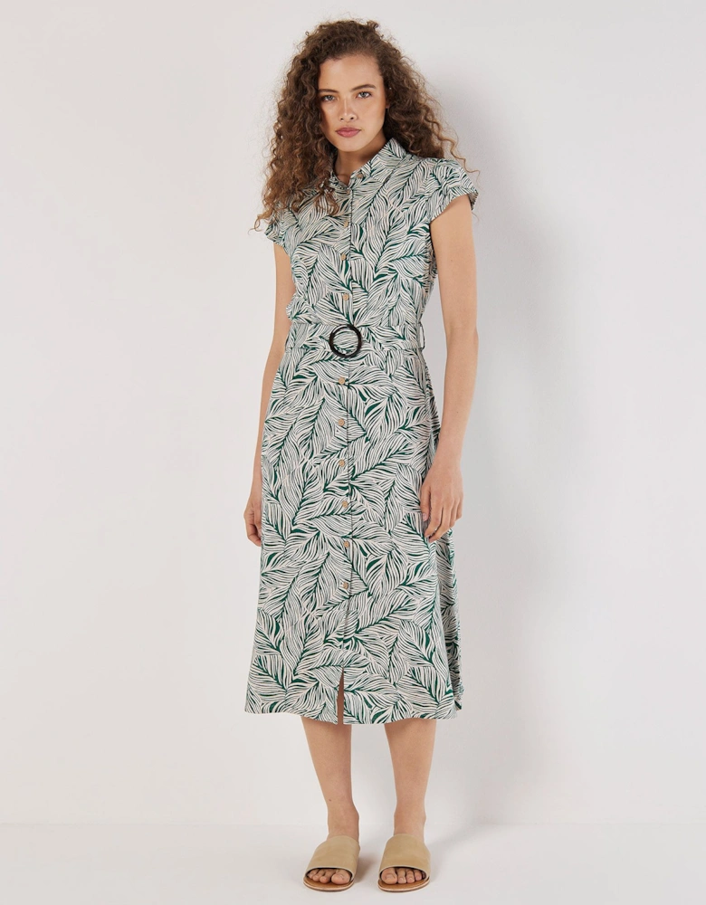 Leaf Print Shirt Midi Dress