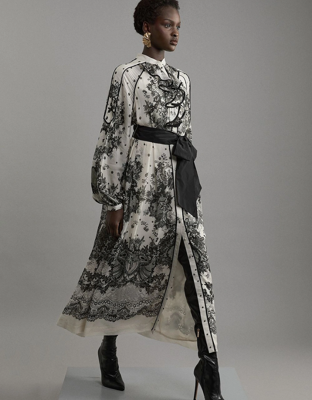 Viscose Crinkle Placed Lace Printed Woven Midaxi Dress, 2 of 1