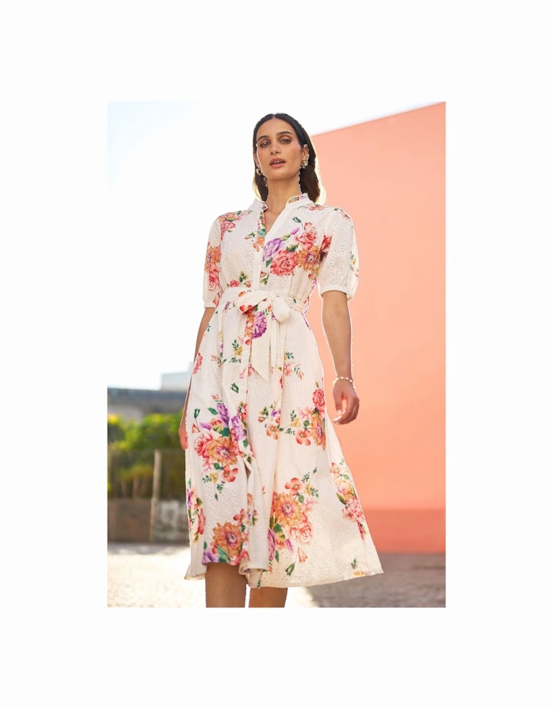 White Floral Cotton Broderie Anglaise Skater Dress