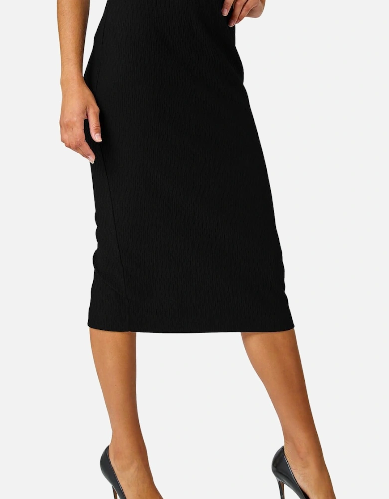 Textured  Elastic Waist Pencil Midi Skirt