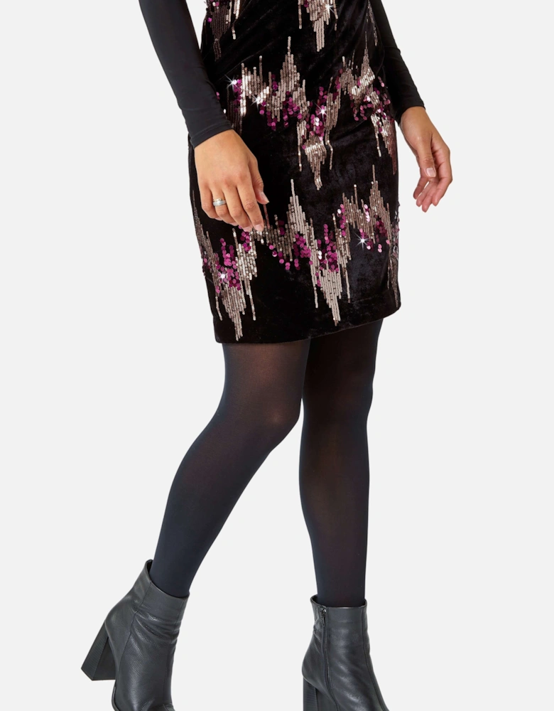 Embellished Sequin Velvet Stretch Skirt