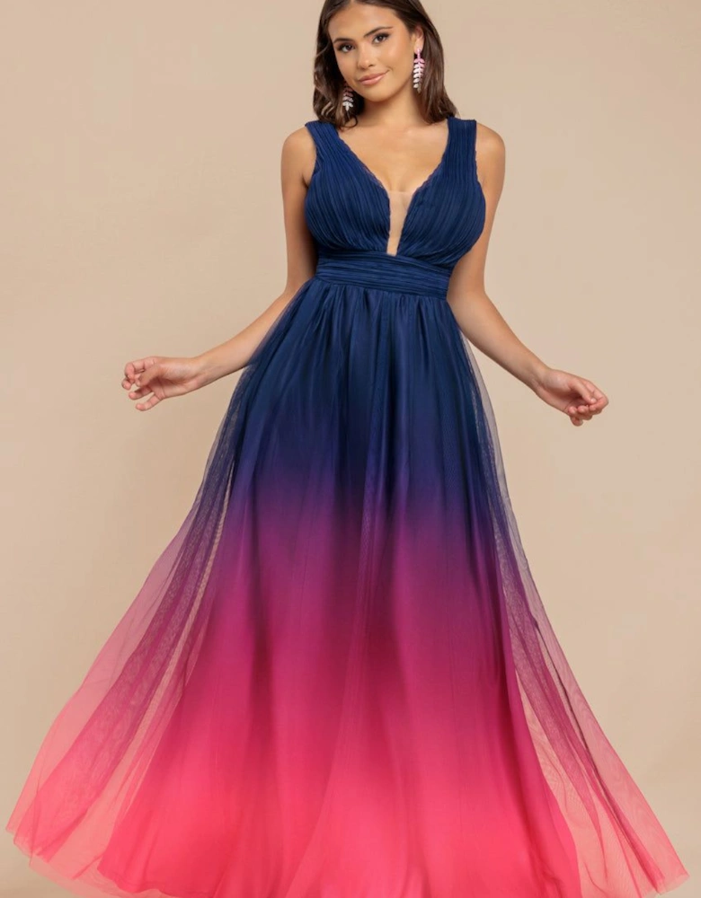 Sleeveless Ombre Pleated A Line Maxi Dress