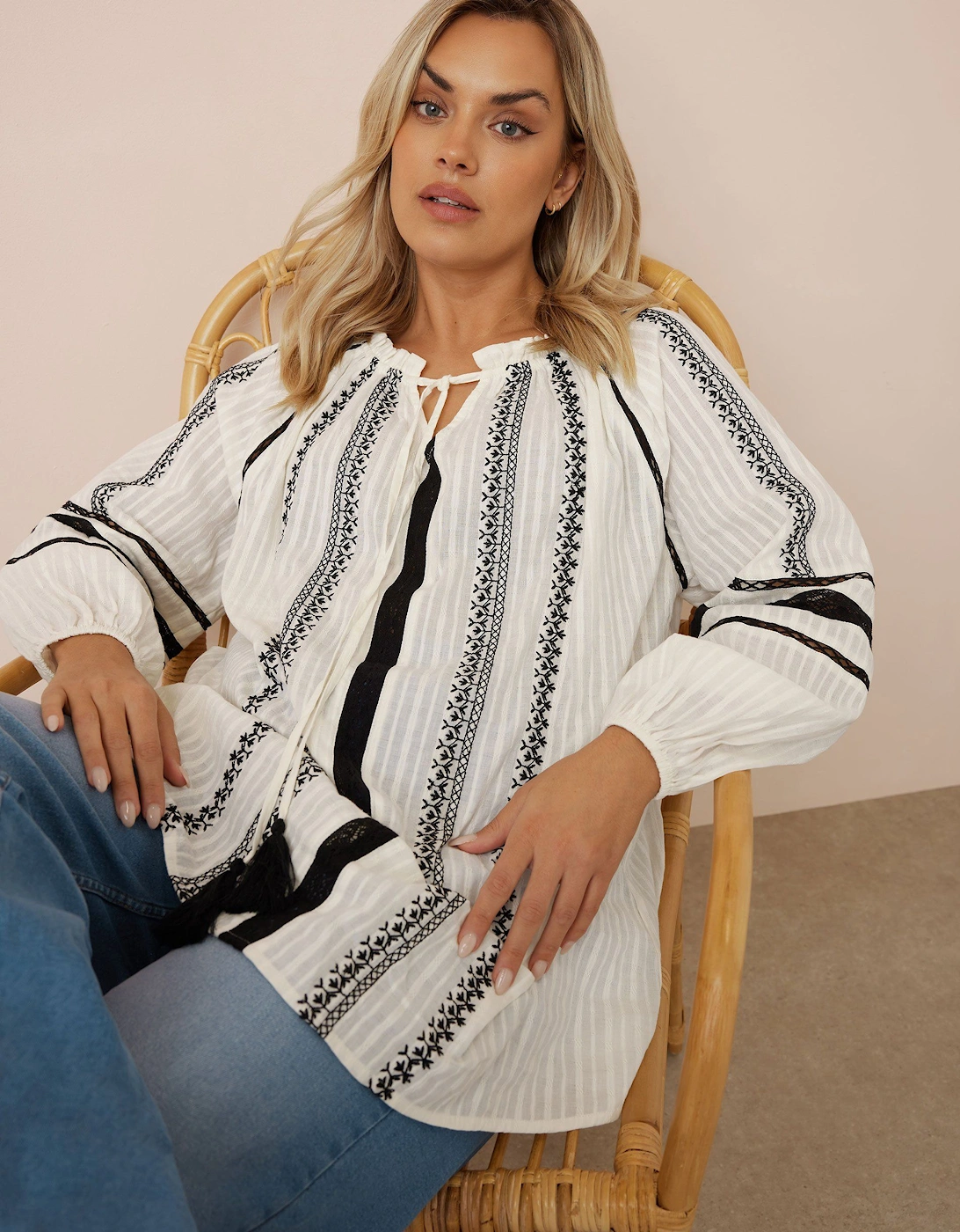 Embroidered Tie Neck Blouse, 2 of 1