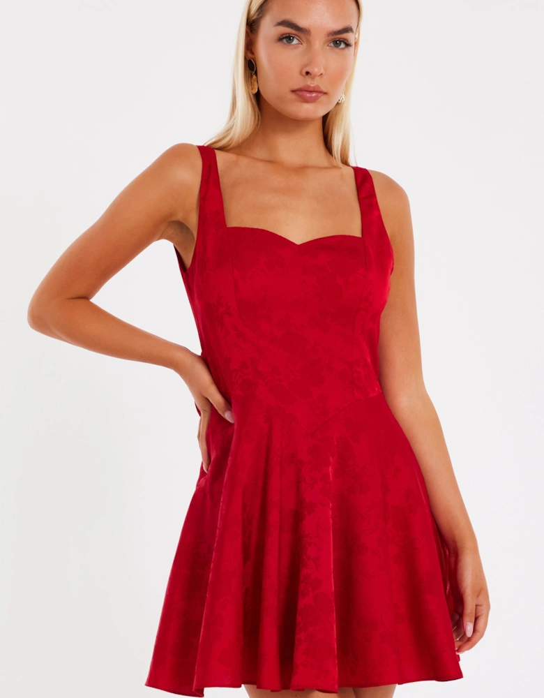 Red Satin Jacquard Mini Dress