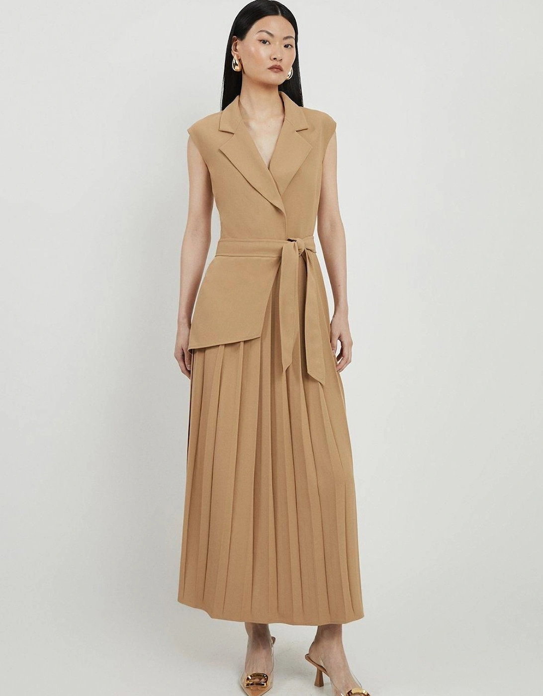 Tall Military Pleat Sleeveless Midi Dress, 2 of 1