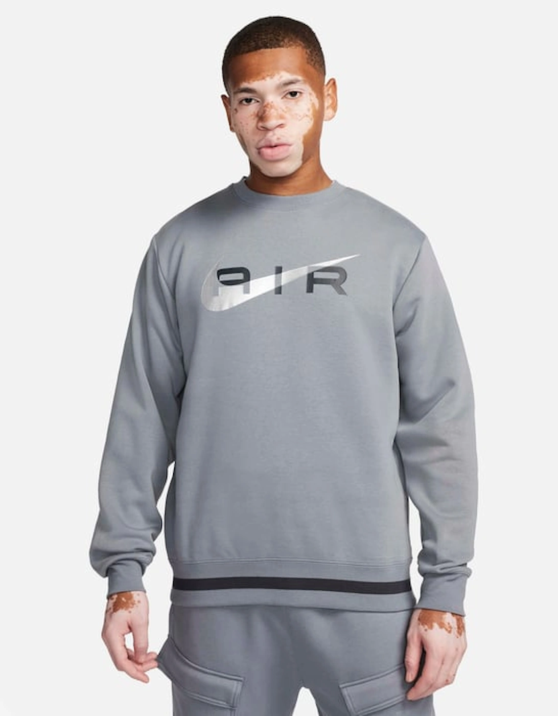 Nike Men's Grey Air Swoosh Fleece Sweatshirt - Size: 42