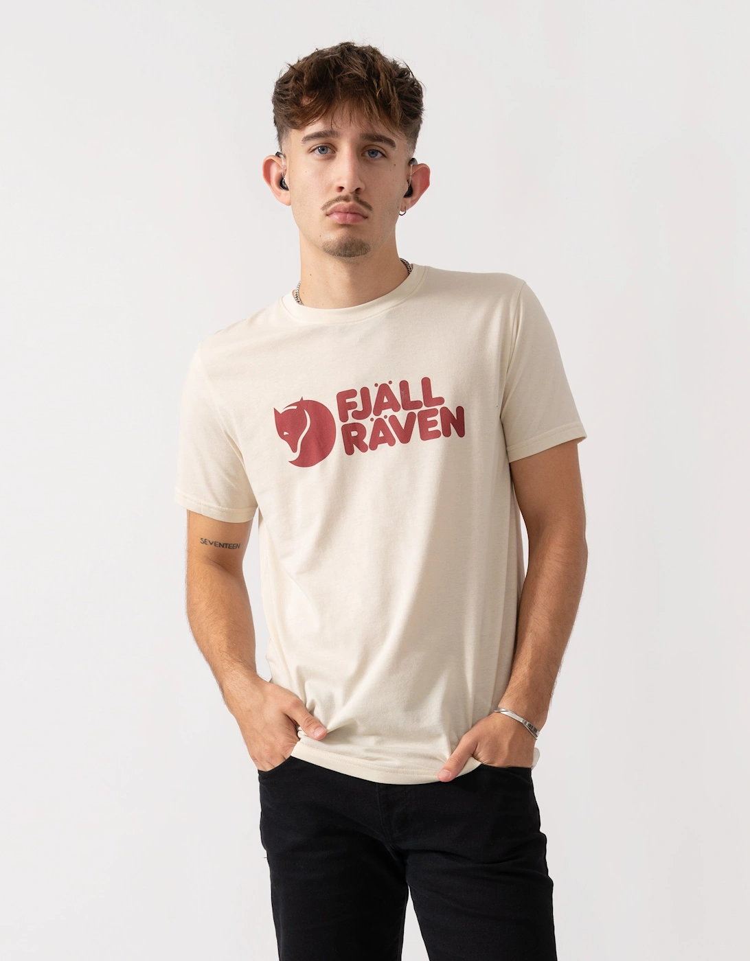 Fjallraven Men's Tan Logo T-Shirt - Chalk White 113 - Size: 38