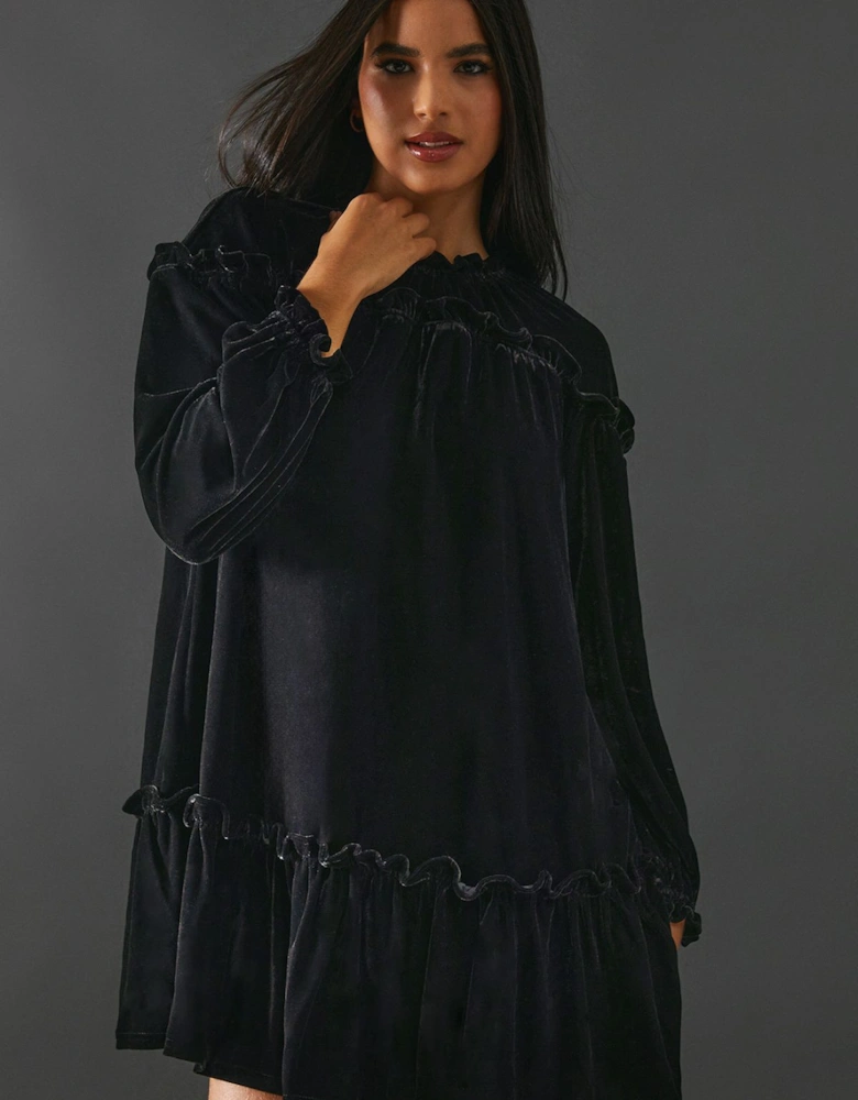 Smock Tiered Velvet Dress