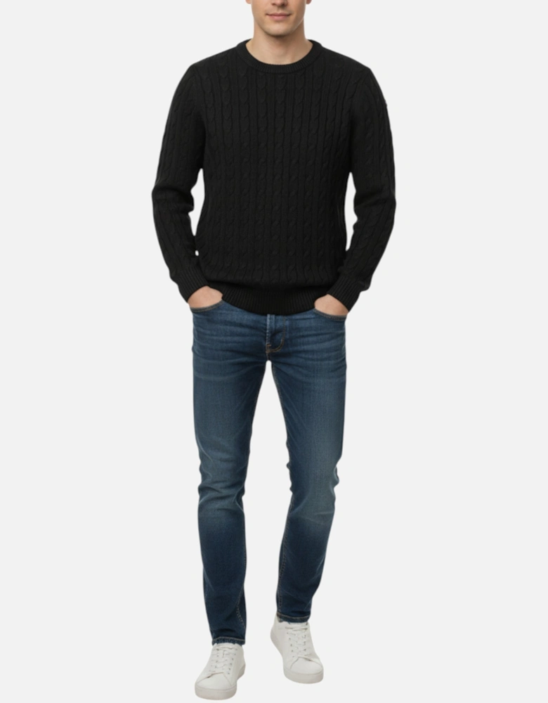 Mens Cable Knit Sweatshirt Chunky Crew Neck Pullover Jumper