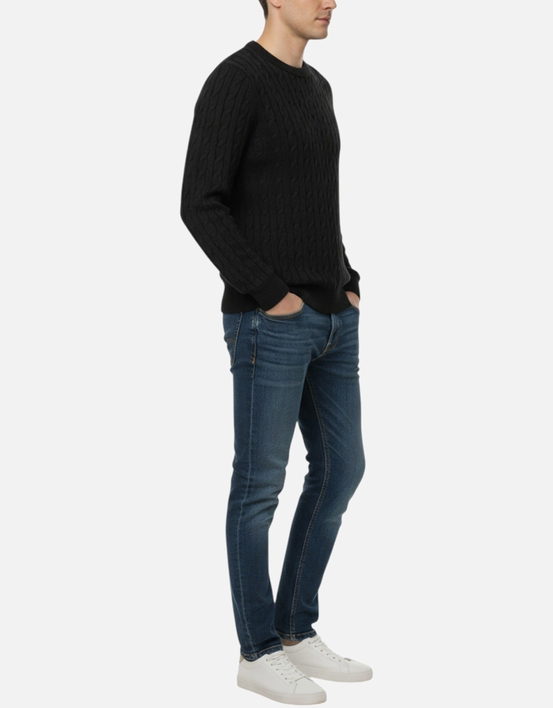Mens Cable Knit Sweatshirt Chunky Crew Neck Pullover Jumper