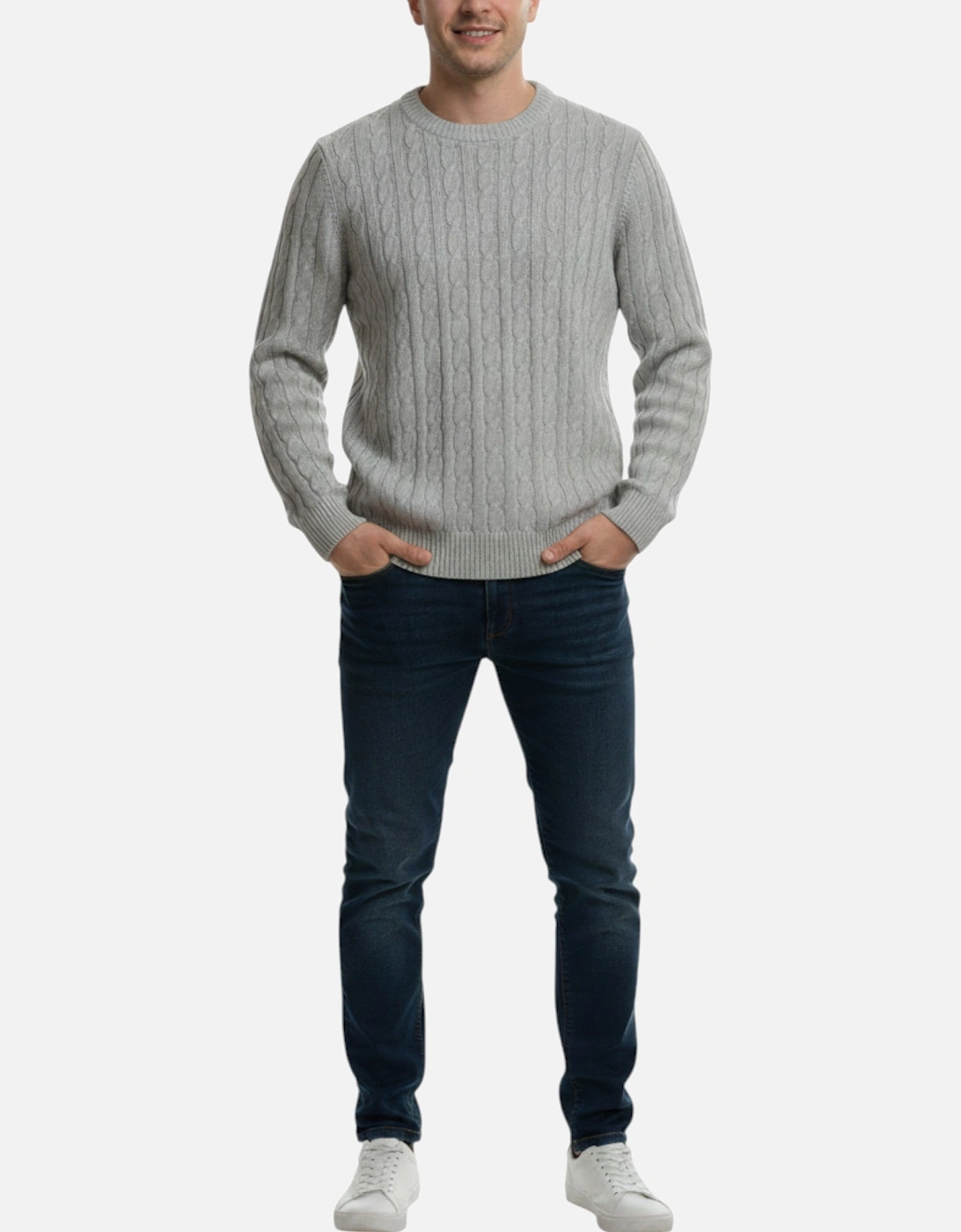 Mens Cable Knit Sweatshirt Chunky Crew Neck Pullover Jumper