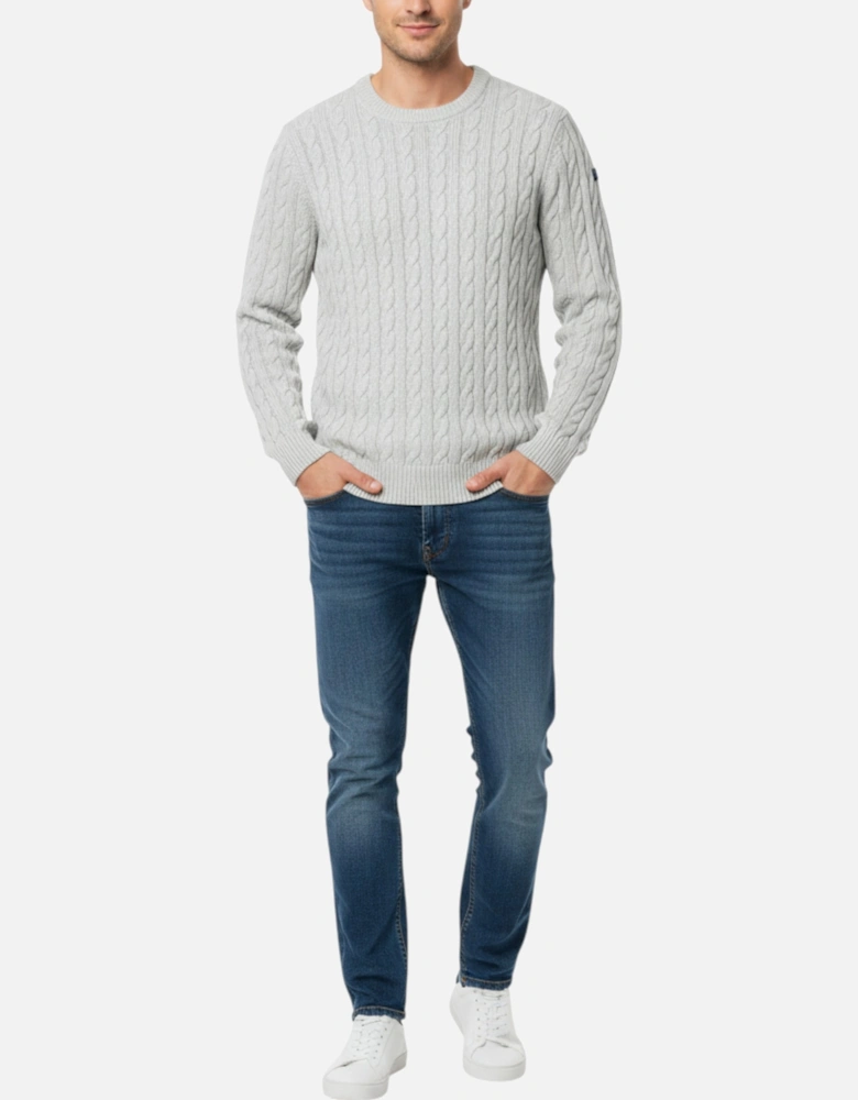 Mens Cable Knit Sweatshirt Chunky Crew Neck Pullover Jumper