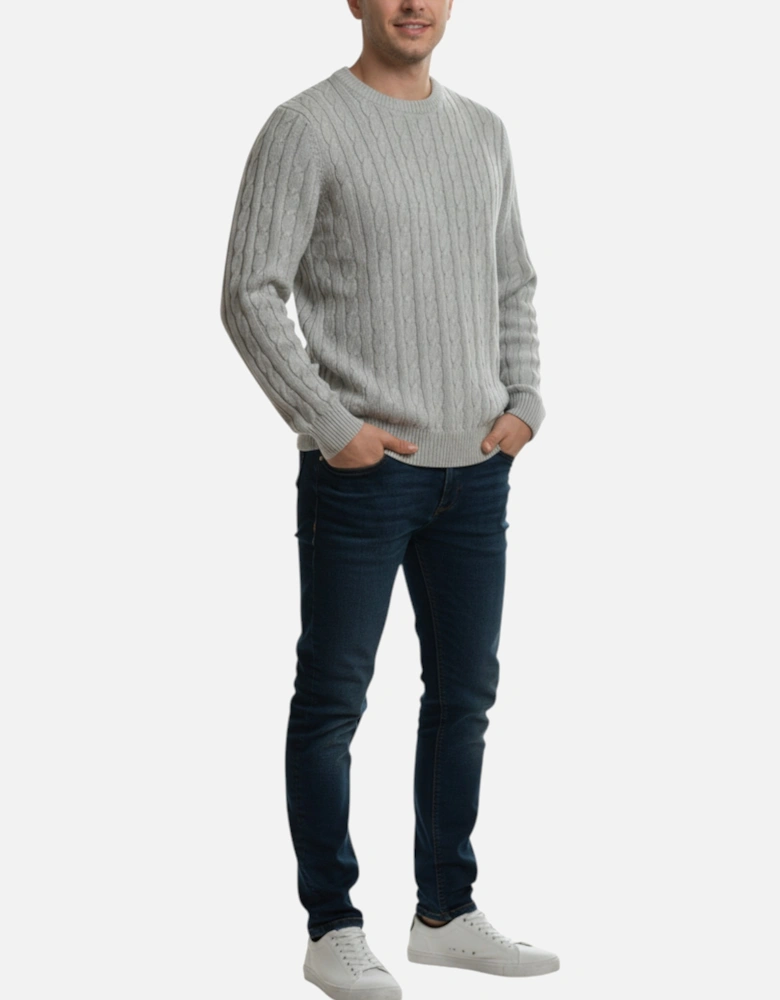 Mens Cable Knit Sweatshirt Chunky Crew Neck Pullover Jumper