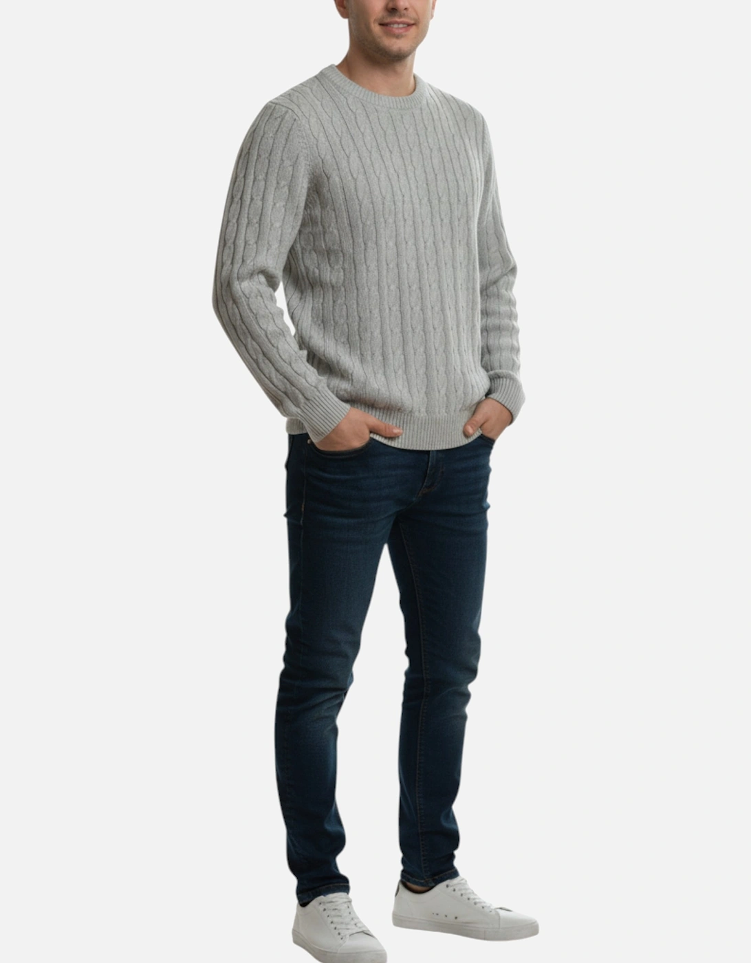 Mens Cable Knit Sweatshirt Chunky Crew Neck Pullover Jumper