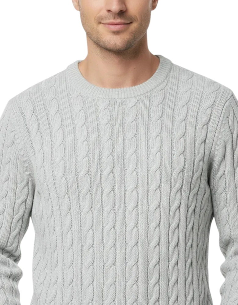 Mens Cable Knit Sweatshirt Chunky Crew Neck Pullover Jumper