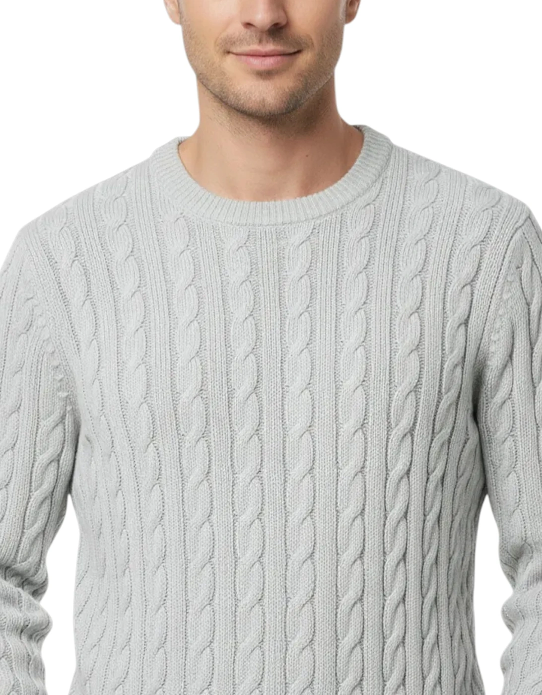 Mens Cable Knit Sweatshirt Chunky Crew Neck Pullover Jumper