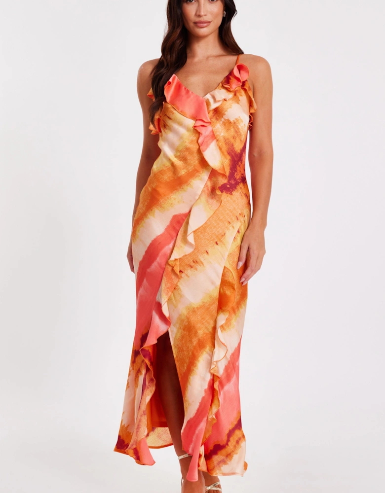 Pink Ruffle Printed Midaxi Dress