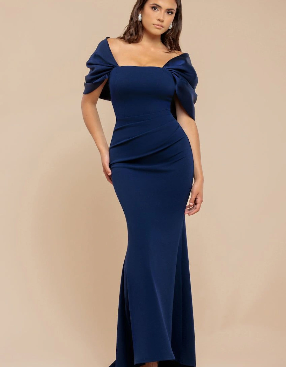 Off Shoulder Back Satin Bow Scuba Maxi Dress, 2 of 1