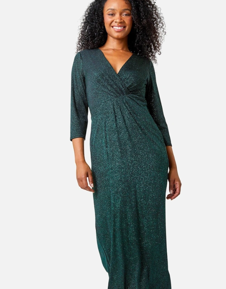 Petite Gathered Glitter Bodycon Maxi Dress