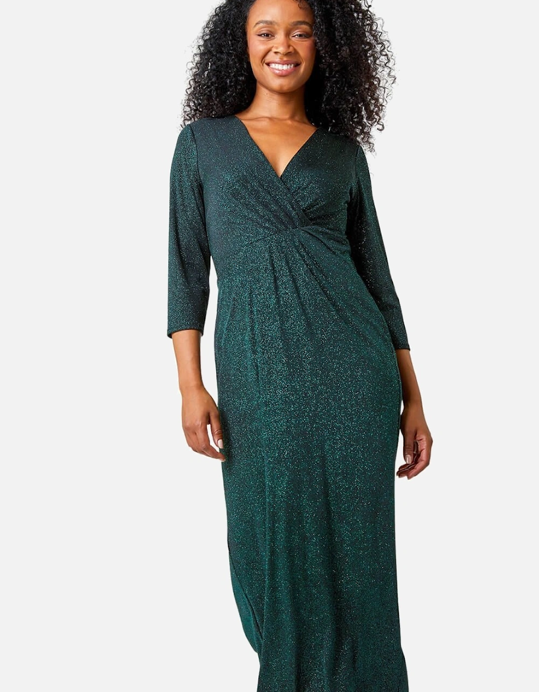 Petite Gathered Glitter Bodycon Maxi Dress, 2 of 1