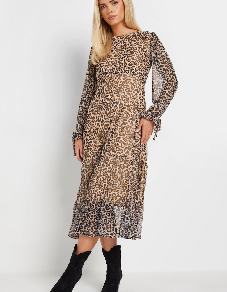 Petite Leopard Mesh Tiered Dress