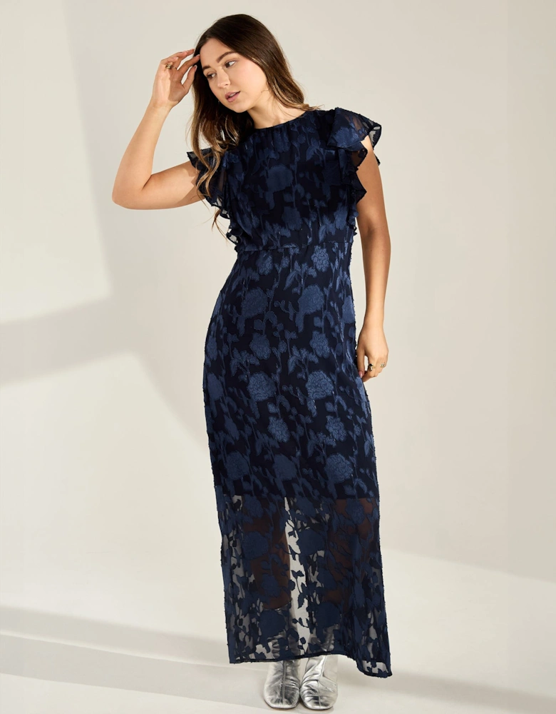Zoey Jacquard Floral Navy Maxi Dress