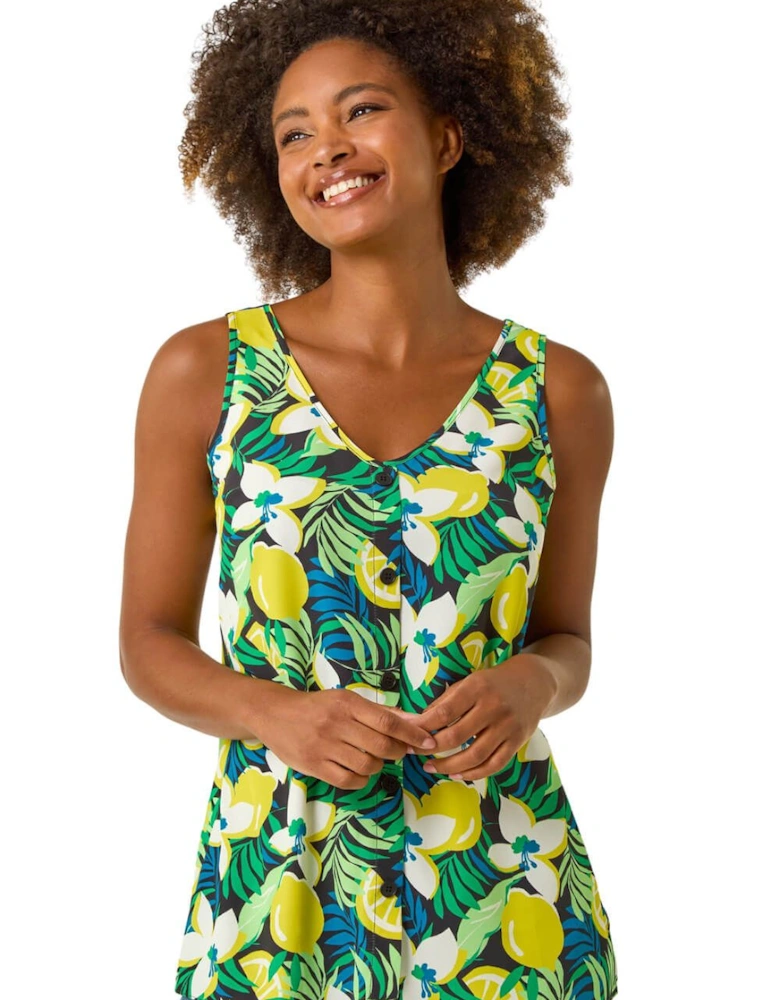 Lemon Floral Buttoned Vest Top