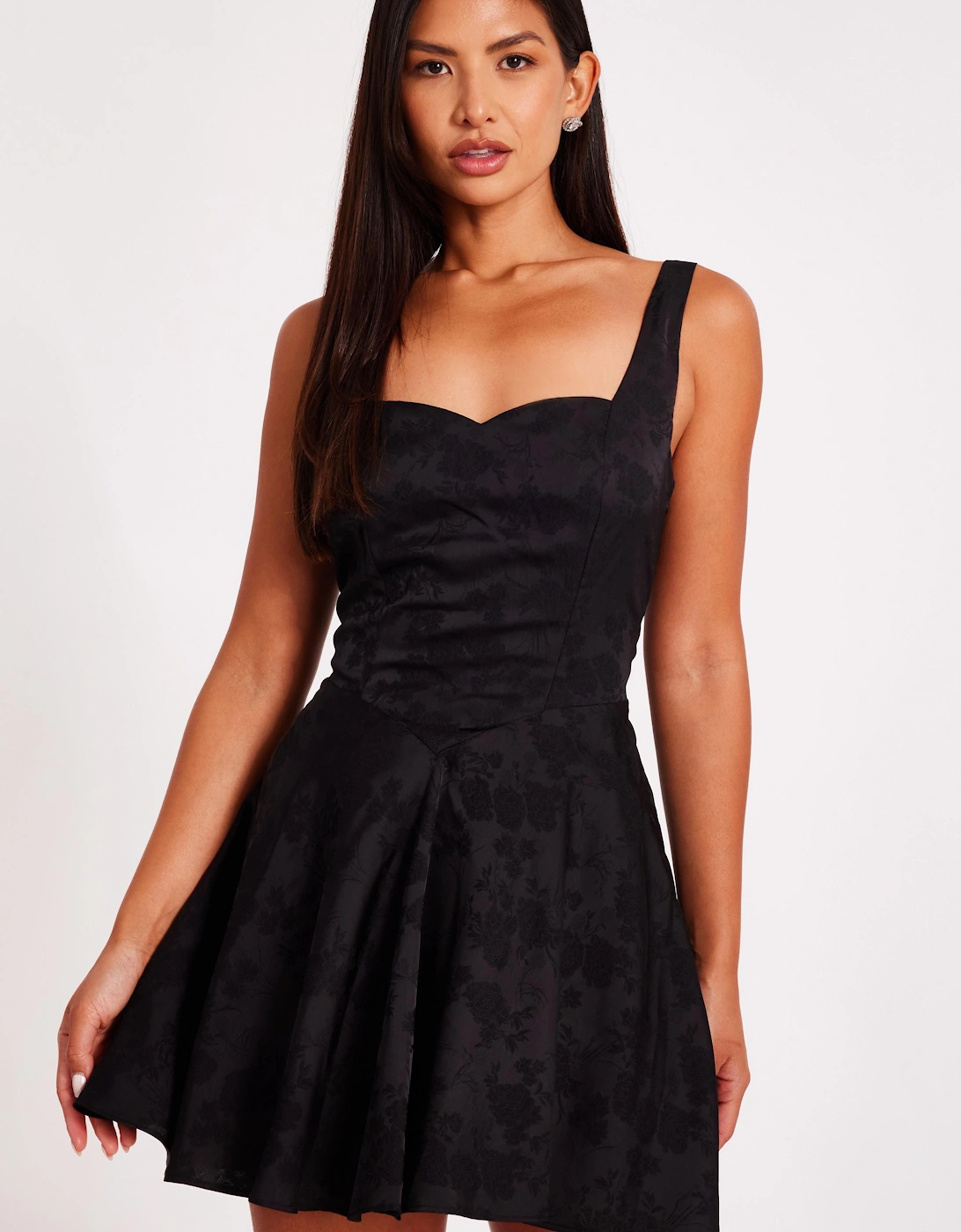 Black Satin Jacquard Mini Dress, 2 of 1