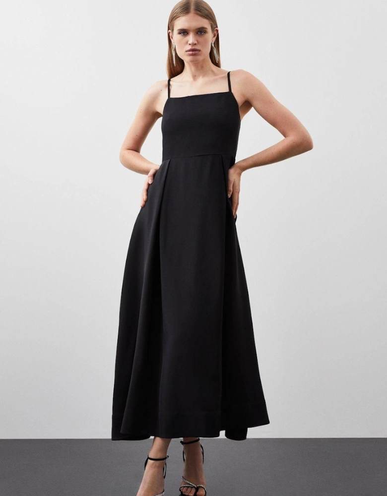 Polished Viscose Tailored Full Skirt Midi Dress